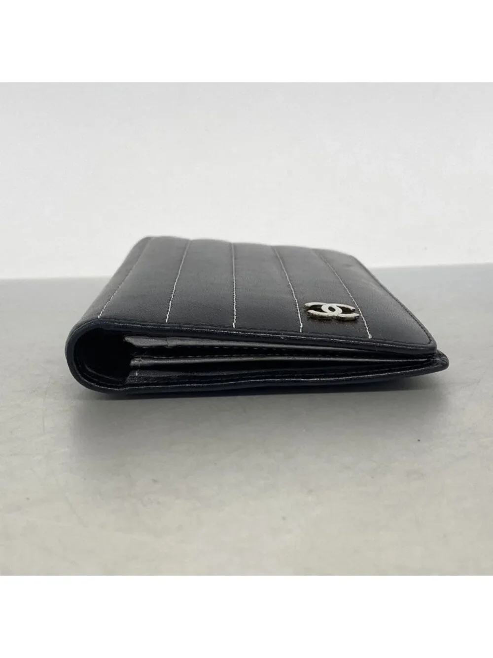 Chanel Wallet Mademoiselle Lambskin Black Silver